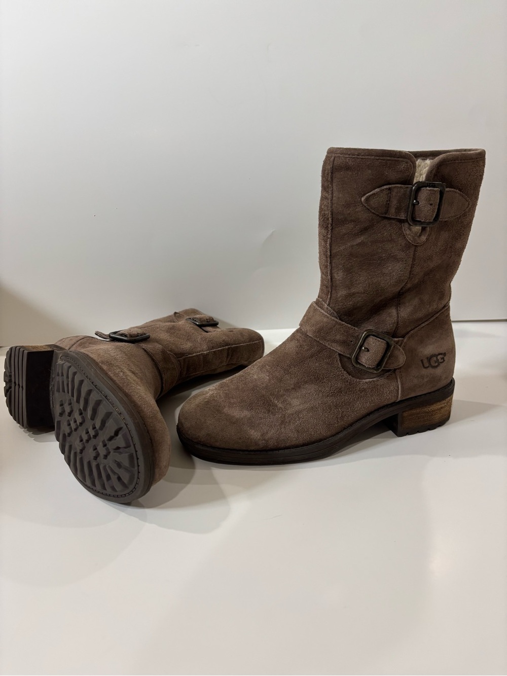 UGG brown Suede Mid-Calf Buckle Boots